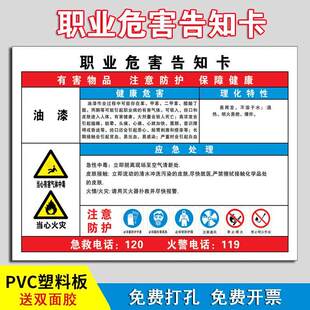 油漆职业危害告知卡危险废物化学品安全周知卡安全标识警示乙酸乙酯一氧化碳石棉天那水双氧水染料沥青危害牌