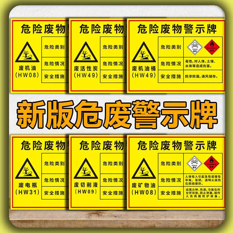 危废警示牌新版 危险废物标识牌 废机油电瓶油漆桶切削液活性炭储