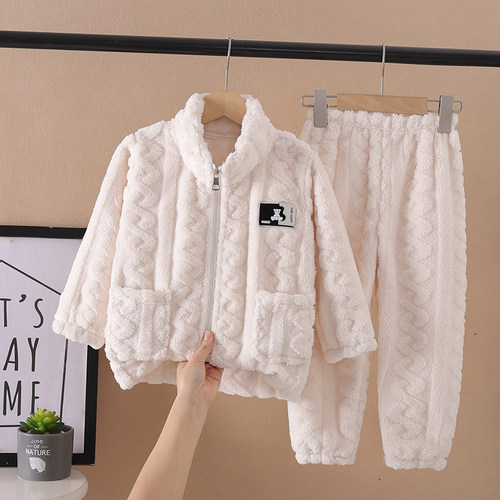 秋冬拉链儿童法兰绒套装