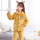 家居服 男童女孩宝宝长袖 女童珊瑚绒睡衣秋冬季 儿童加厚法兰绒套装