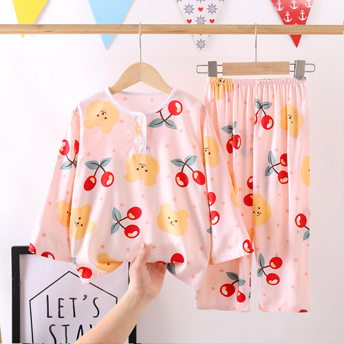 轻薄透气棉绸长袖长裤套装夏季