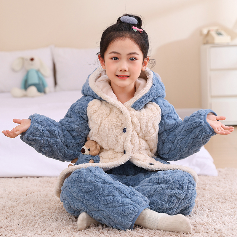 儿童冬季加绒加厚睡衣