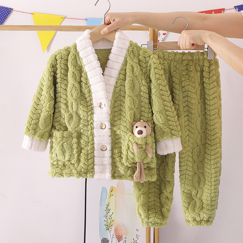 男童女童秋冬季法兰绒睡衣套装