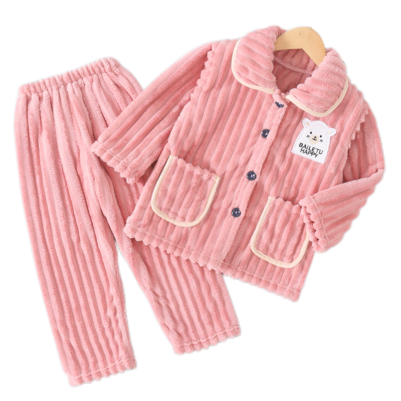 儿童睡衣法兰绒春秋冬季加厚款珊瑚绒女童小孩宝宝家居服男童套装