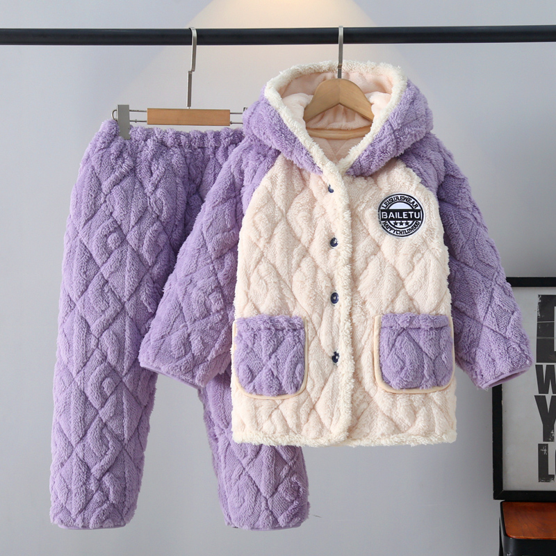 儿童三层加厚夹棉睡衣套装