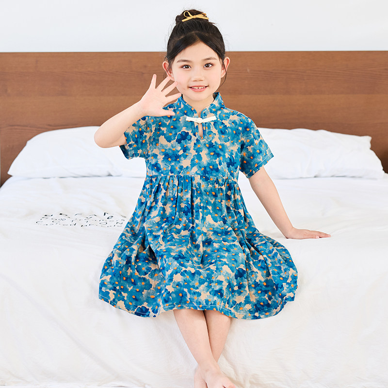 女童棉绸夏季短袖睡裙