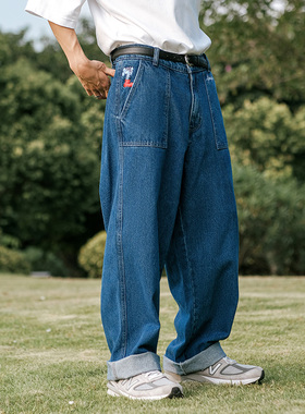 MindError ME Logo Jeans 小象刺绣复古水洗宽松直筒滑板牛仔长裤