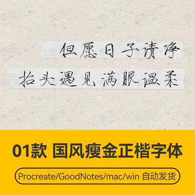 Procreate/Win/GoodNotes/Mac用 国风瘦金正楷字体安装包自动发货