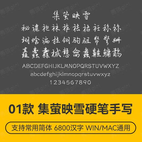 Procreate/Win/GoodNotes/Mac 集萤映雪硬笔中文简体字体PS设计字