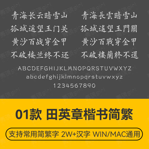 Procreate/Win/GoodNotes/Mac用 书法田英章楷书中文简繁字体设计
