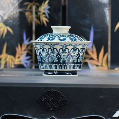 立勤堂丨青花缠枝莲宝象盖碗容量120cc  景德镇陶瓷