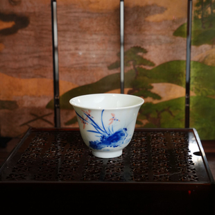 逸古堂 | 兰花花神杯60ML景德镇陶瓷茶杯茶具压手杯高档家用茶杯