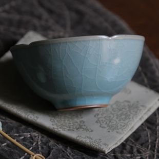 饮古观青汝瓷手刻五瓣葵口杯主人杯女士个人专用2025新款高端