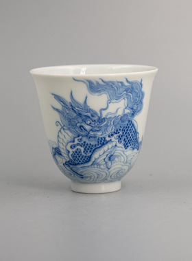 皇窑 | 青花麒麟杯 容量80cc 景德镇陶瓷高档茶具茶杯主人杯茶器
