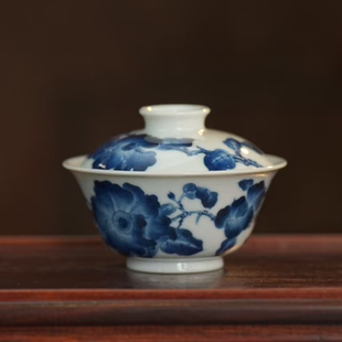 125ML 雨后 茶花盖碗 湛蓝系列 景德镇瓷器茶杯茶具 伴清寒