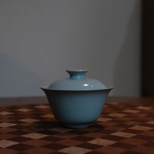 饮古观青百合二才盖碗景德镇汝瓷茶具高端陶瓷功夫茶杯主泡器茶碗