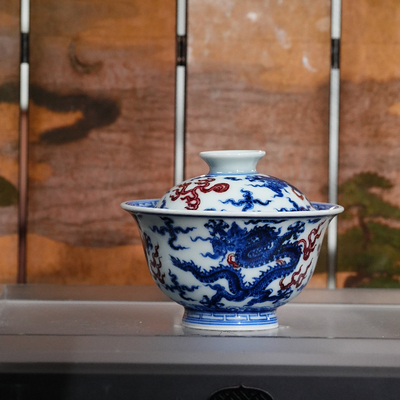 永明尚玩丨五龙盖碗120ml 景德镇陶瓷