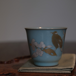 饮古观青琵琶山鸟杯景德镇汝瓷茶具女士个人专用2025新款高端