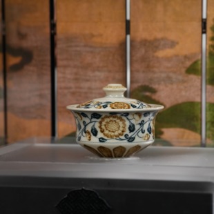 青花釉里金缠枝花卉盖碗容量120ml 立勤堂 景德镇陶瓷瓷