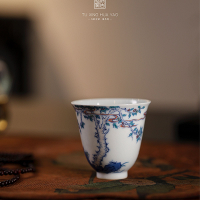 涂杏花窑｜斗彩玉兔望月铃铛杯 景德镇陶瓷