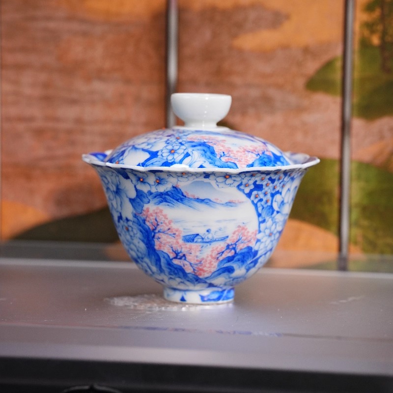 青樵轩丨万花桃源盖碗  130ml  景德镇陶瓷