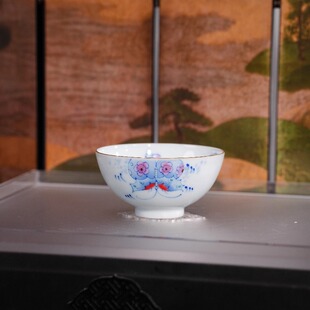 冉月斗彩花蝶主人杯景德镇陶瓷杯纯手绘压手杯全手工茶杯60ml