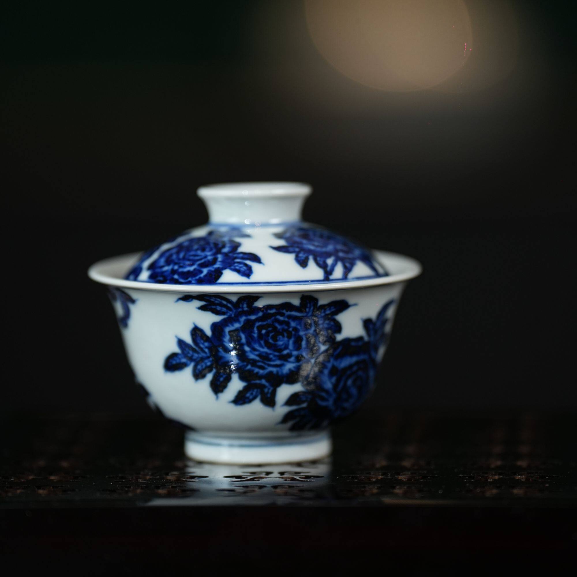 景德镇占春生窑纯手工手绘花卉盖碗日常泡茶待客复古茶具套装
