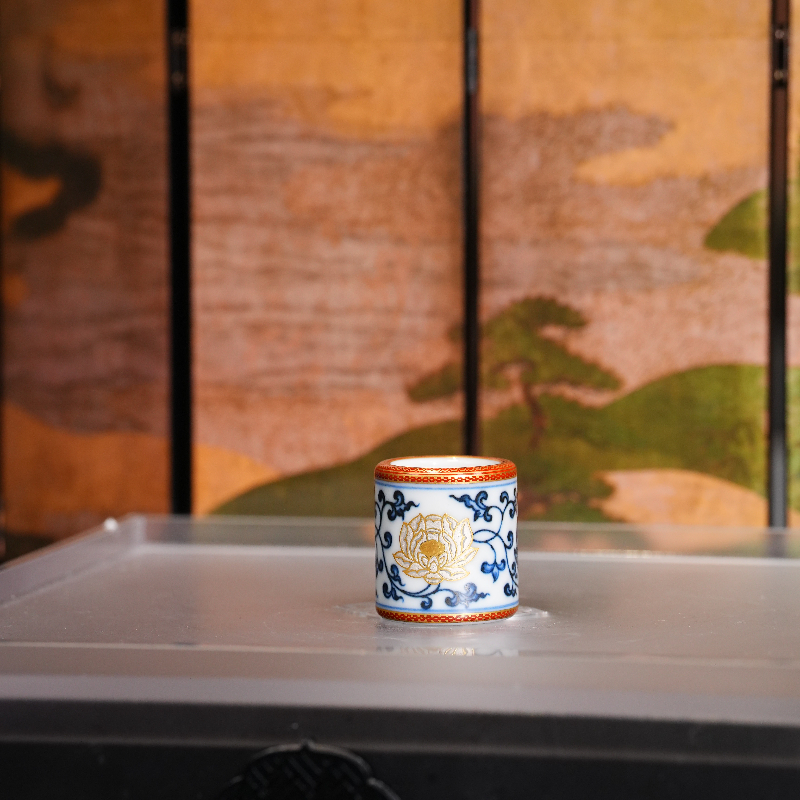 大明风华  | 青花错金银矾红纹缠枝盖置 景德镇陶瓷