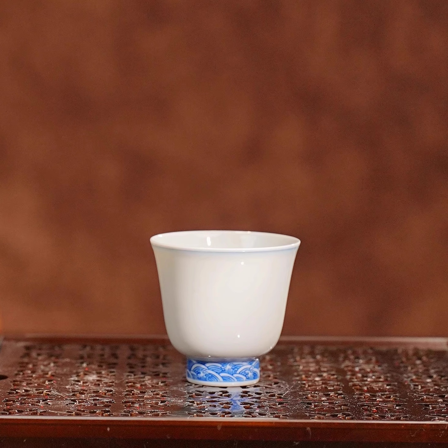 元煦丨青花海水边脚闻香杯 45ML 景德镇陶瓷纯手工手绘茶杯茶具