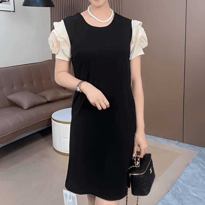 时尚女装连衣裙夏季黑色法式收腰中长款修身女裙子显瘦气质小黑裙