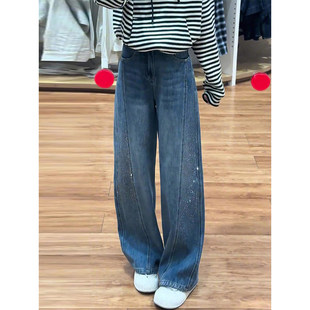 2026春季新款亮闪闪满天星牛仔裤女大码胖mm高腰显瘦加绒加厚裤子