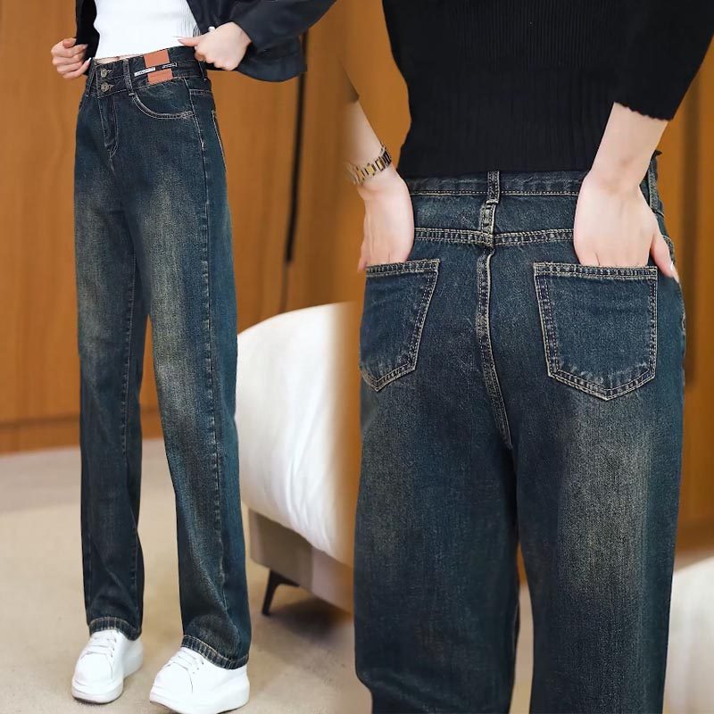 复古阔腿牛仔裤女窄版直筒图片