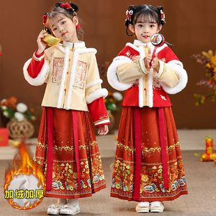 中国风女孩过年服秋冬装 女童汉服冬季 古装 拜年服冬天加厚儿童唐装