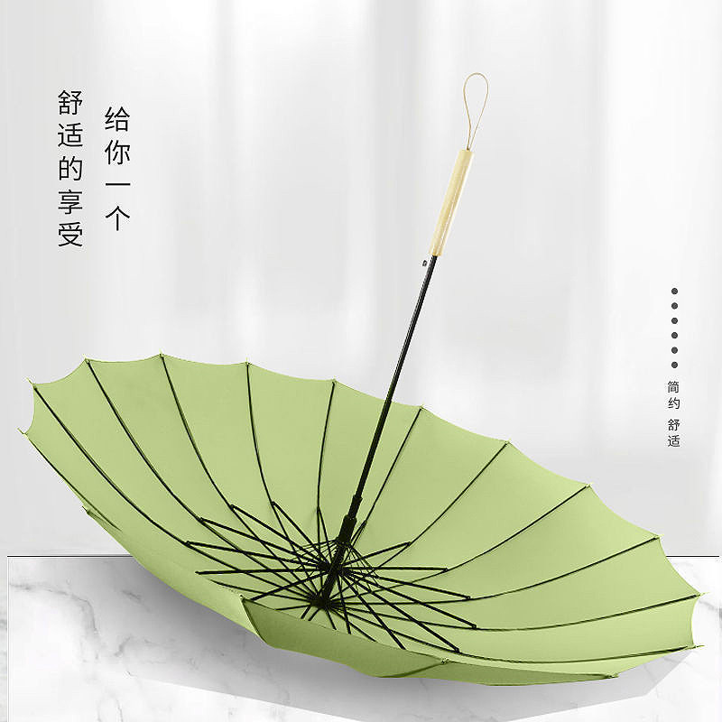 ins风森系简约女士学生双人晴雨两用自动伞16骨木制直柄雨伞
