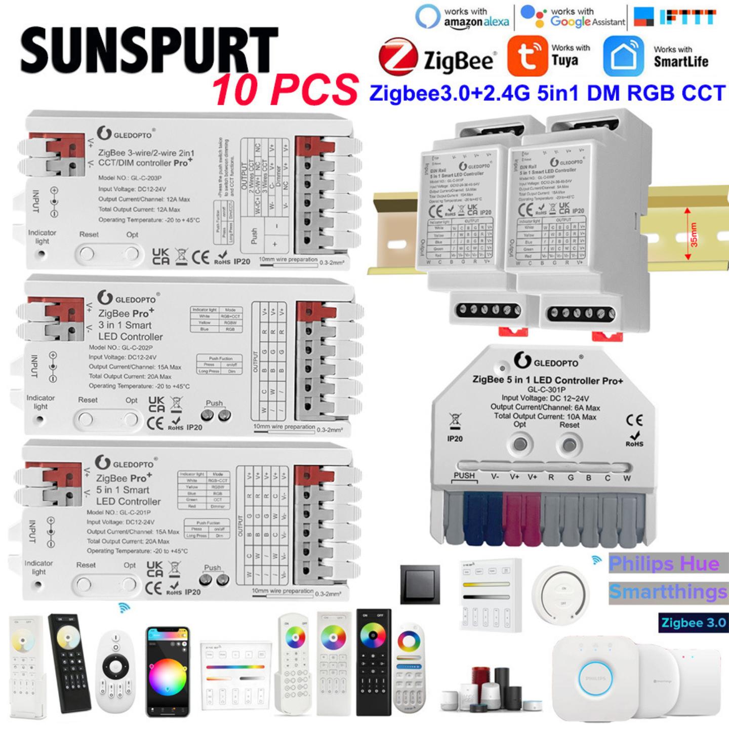 Zigbee3.0控制器Alexa Hue网关语音七彩LED灯带支持Push 2.4G遥控