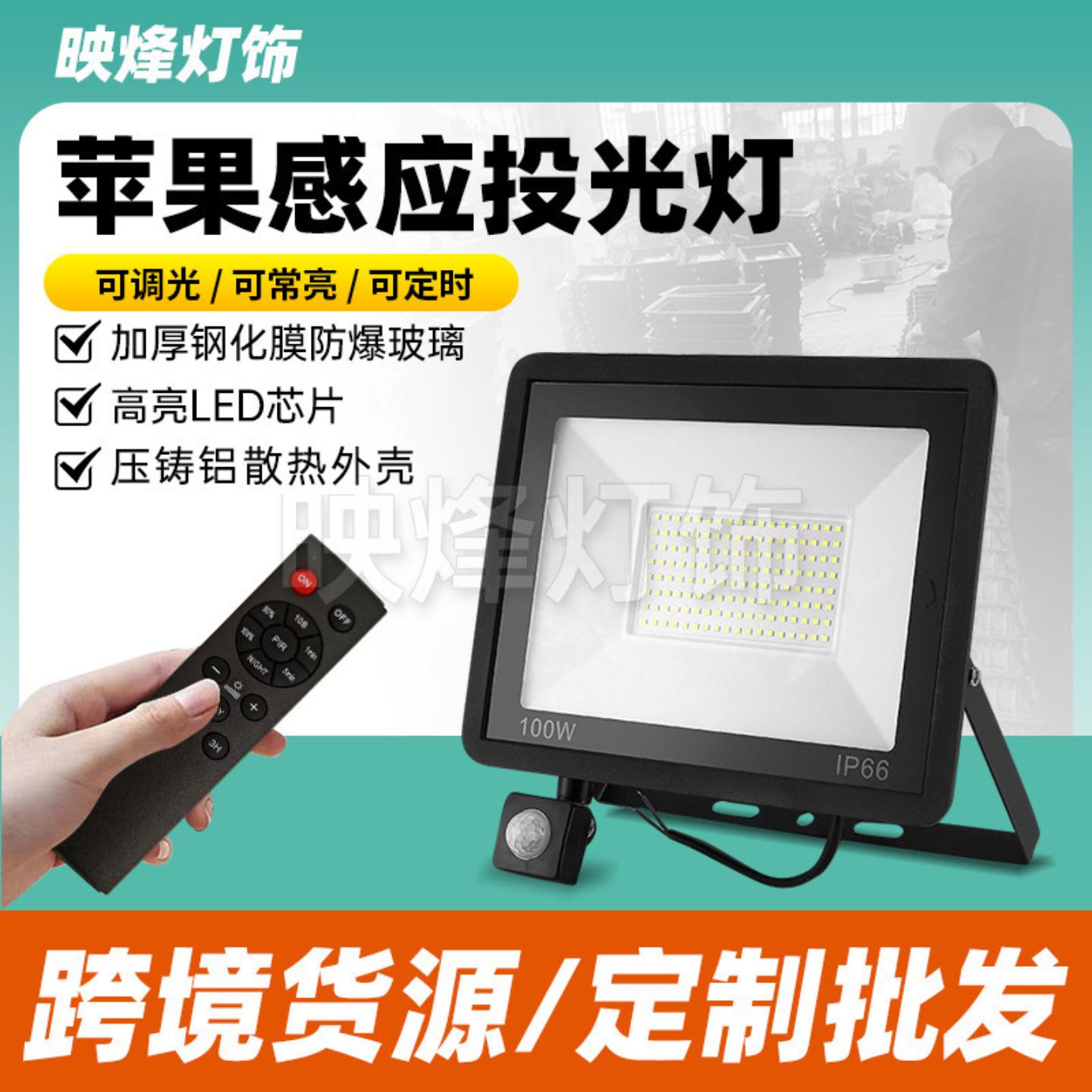 严选小苹果感应投光灯50W100W户外防水led遥控调光感应泛光灯