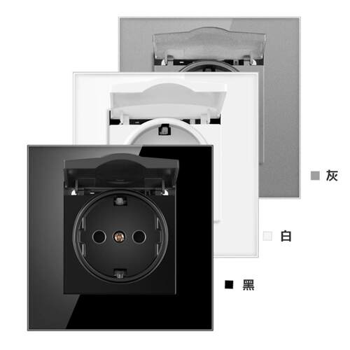 86型欧标德式防水开关插座电源16A钢化玻璃面板厨房卫生间专用