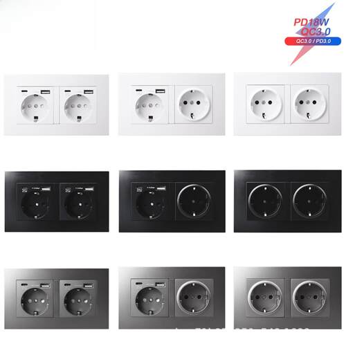 PC 德式欧式Type-C接口插座18W3000mA智能快速充电 墙壁开关插座