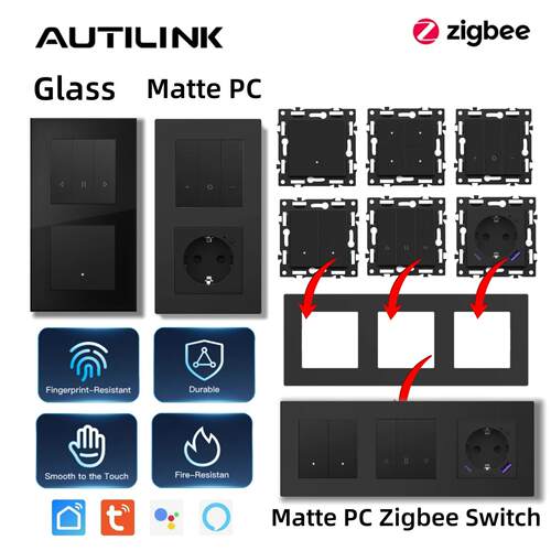 AUTILINK智能开关插座Zigbee玻璃面框黑色86型