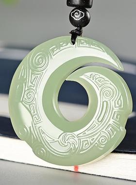 新款和田色吊坠浅青色时来运转玉石挂件玉佩好运连连挂件男女款