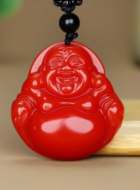 红色弥勒佛吊坠男女款鸡血色大肚笑佛红玉佛公笑佛玉石玉坠本命佛