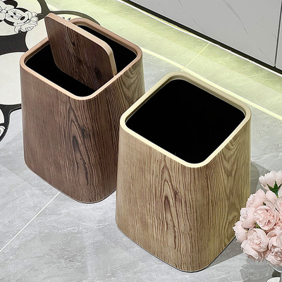 中式复古仿木纹垃圾桶家用大容量