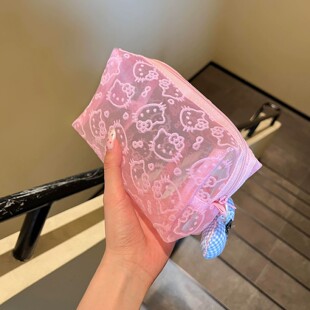 Hellokitty可爱粉色网纱化妆包女便携收纳包ins风旅行网眼洗漱包