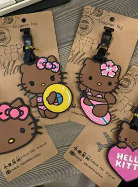 ins卡通行李牌黑皮凯蒂HelloKitty可爱猫咪登机旅行箱包托运挂饰