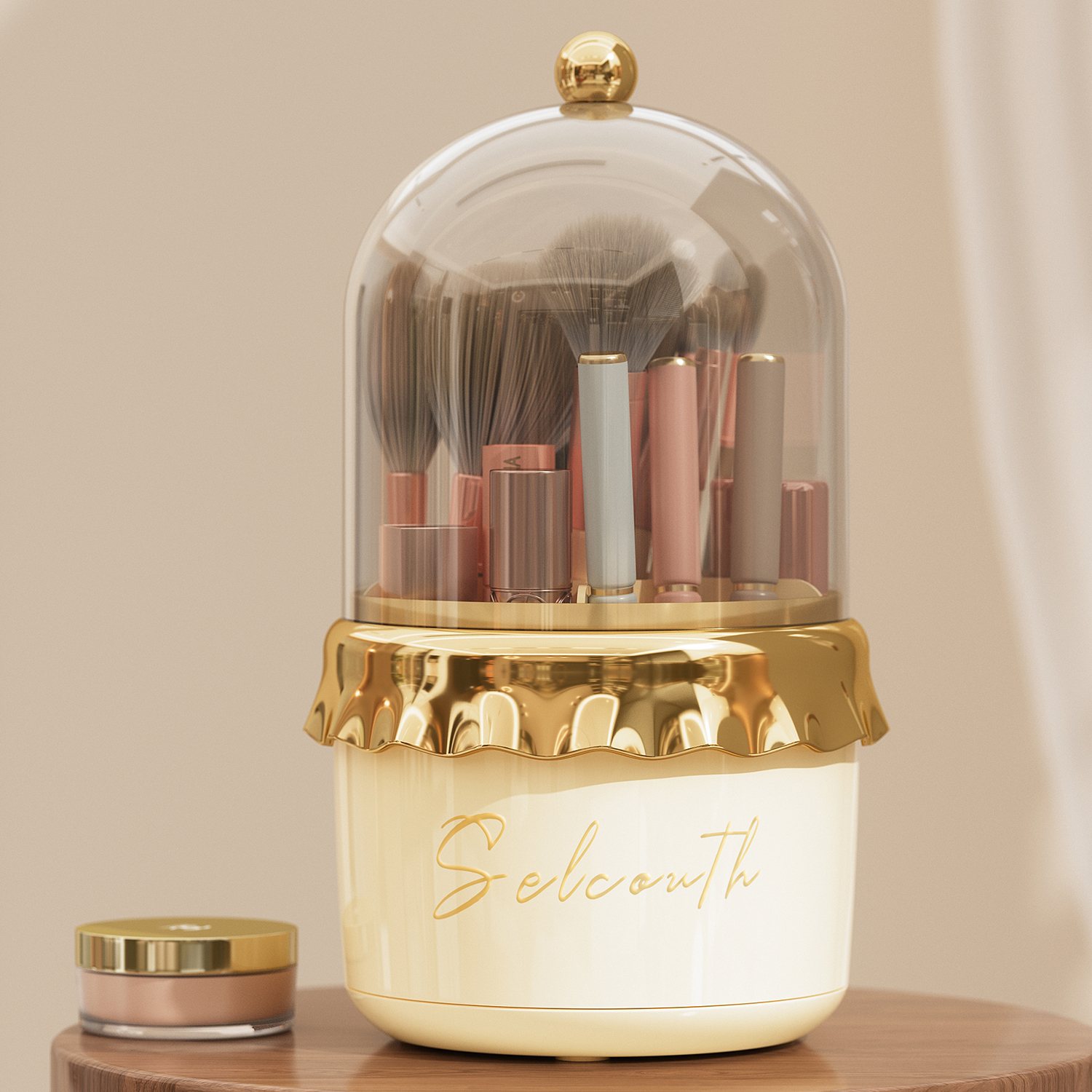 化妆刷收纳筒360旋转笔筒带盖防尘ins收纳桶口红眉笔桌面收纳盒子