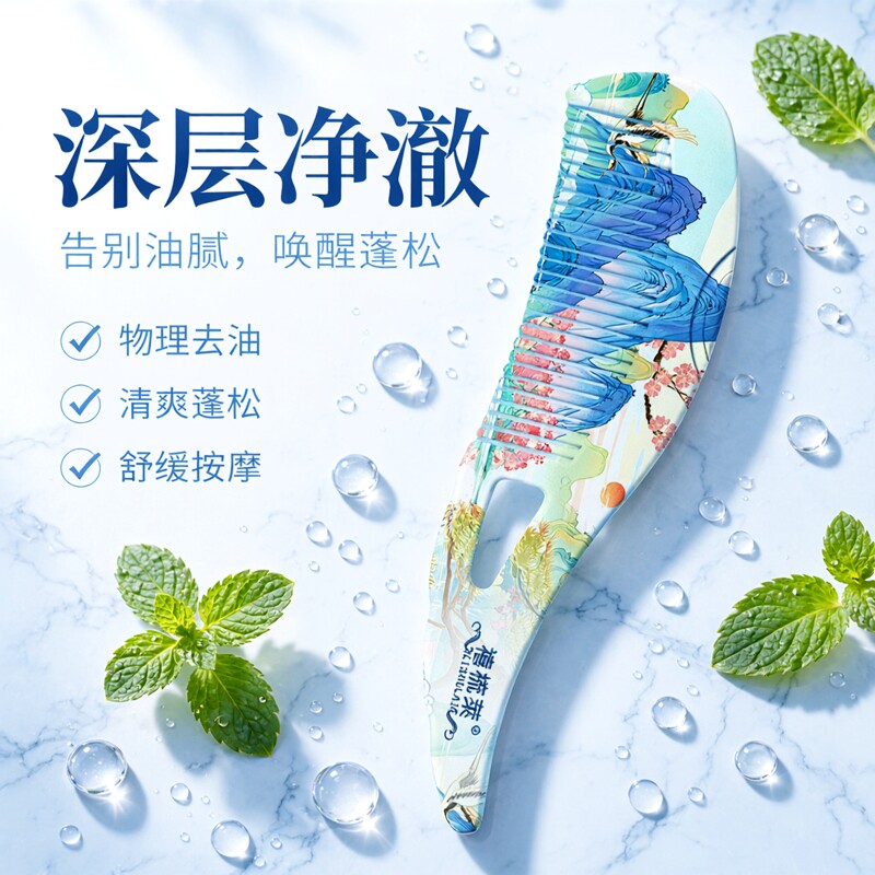 空心按摩梳去油去屑清爽蓬松顺发深层清洁经络梳去油脂粒彩绘梳子