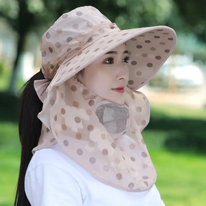 凉感冰丝遮阳防晒帽女户外出行遮脸好物防紫外线采茶帽小圆点帽子