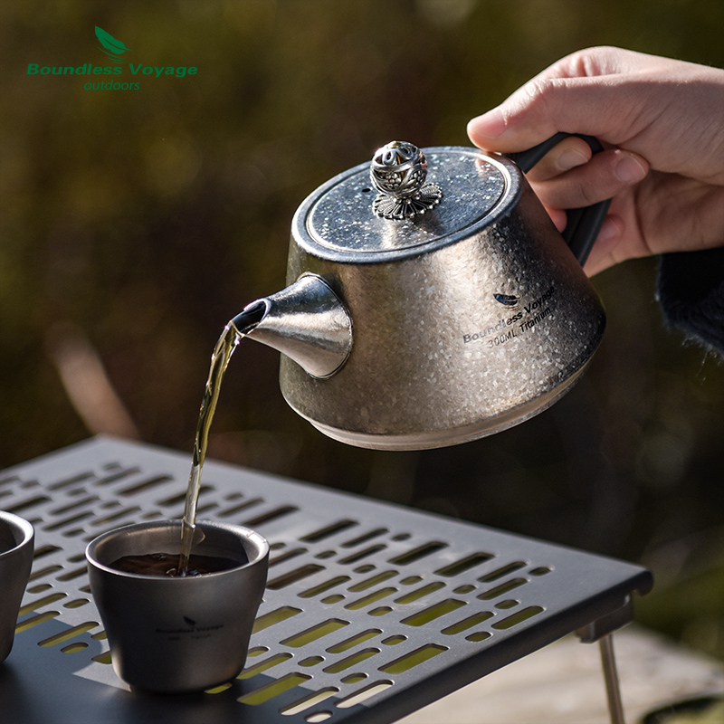 必唯纯钛户外茶具旅行套装300ml带滤网露营煮茶壶便携泡茶功夫茶