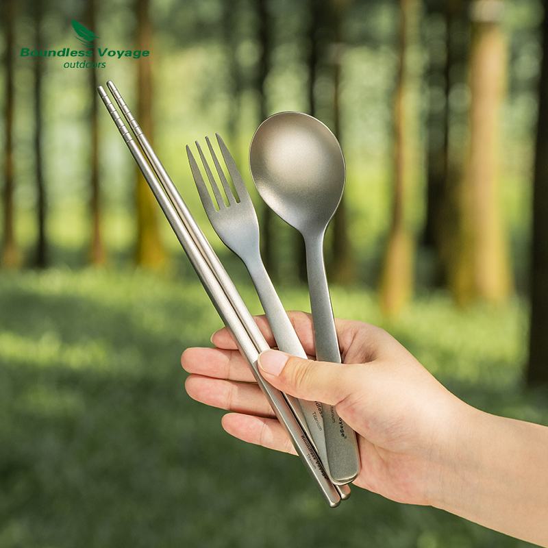 必唯纯钛户外餐具套装露营勺子野餐筷子野营叉子轻量便携汤勺饭勺
