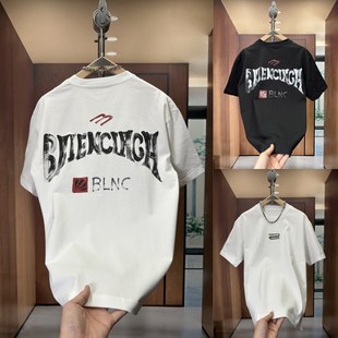 重磅水洗T恤男秋冬加厚潮牌印花短袖 圆领套头休闲百搭痞帅打底衫